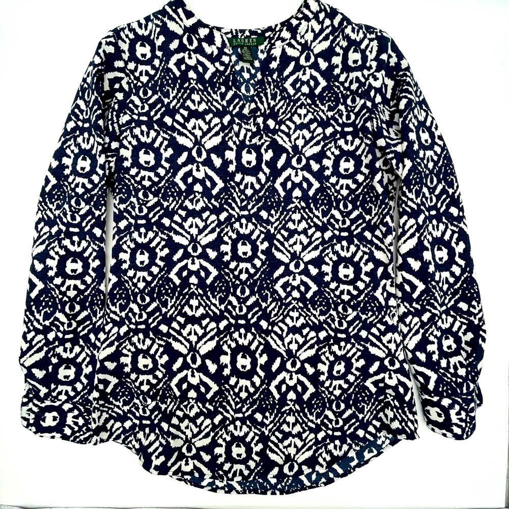 Lauren Ralph Lauren XS Navy blue and white tunic pullover Old money coastal prep